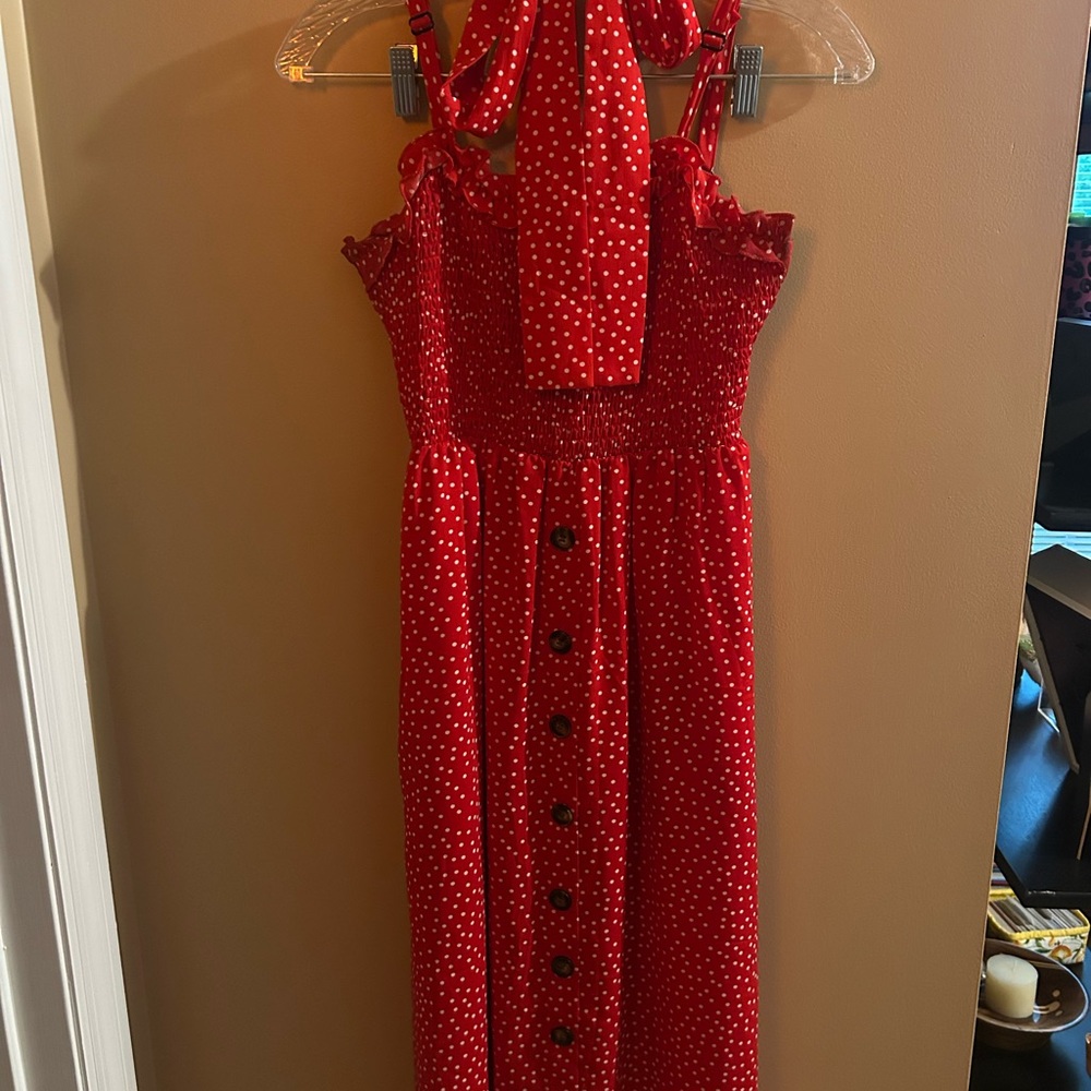 Red Polka Dot Button-Down Dress